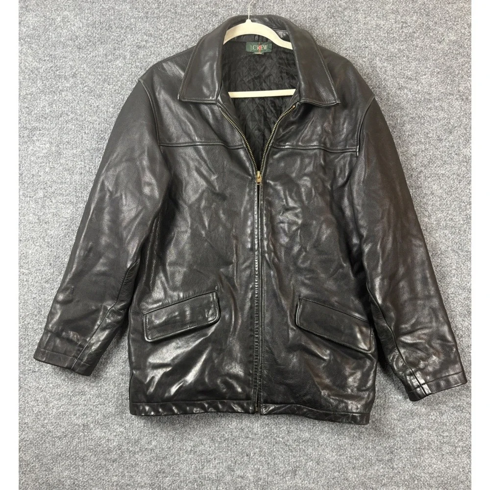 J Crew Leather Jacket Mens‎ Size S Black Zip Front Quilted Lined Collared